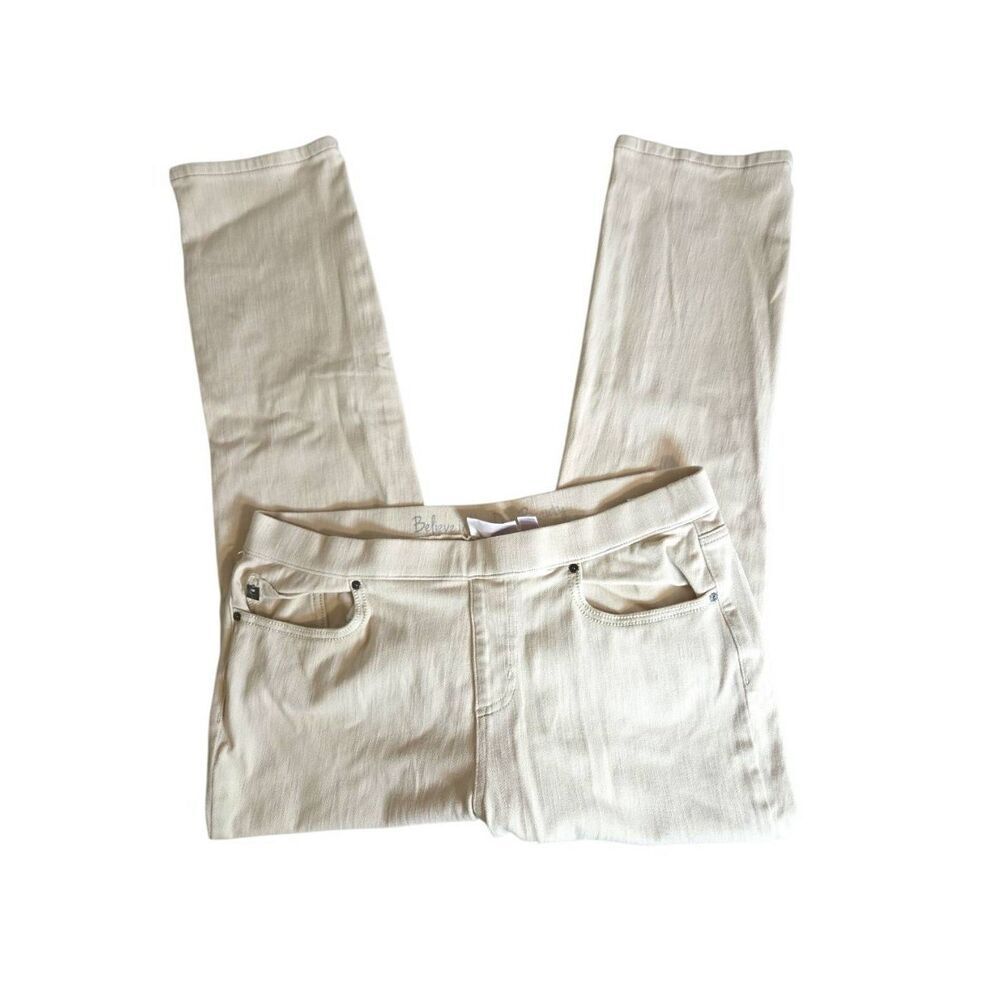 Belle by Kim Gravel Flexibelle Pull-On Pants Jeans Cream Ivory 14P